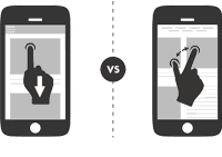 Illustration depicting zooming on a legacy website vs. scrolling on a modern responsive website.